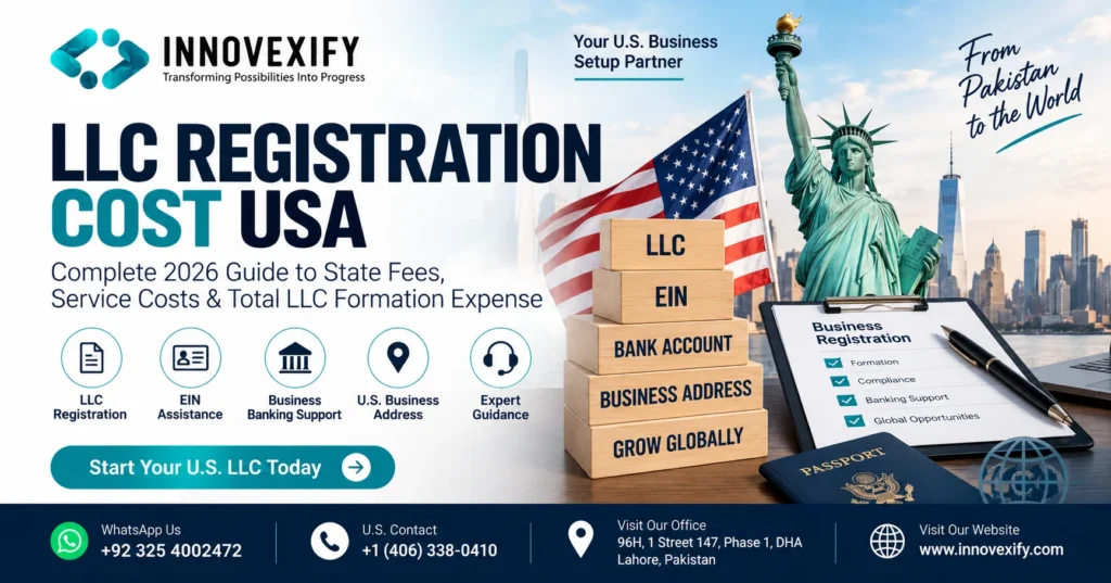 LLC registration cost in USA showing state filing and formation fees
